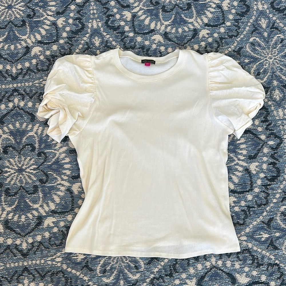Vince Camuto Cream Ribbed‎ Top with Puff Sleeves - XXL - NWOT